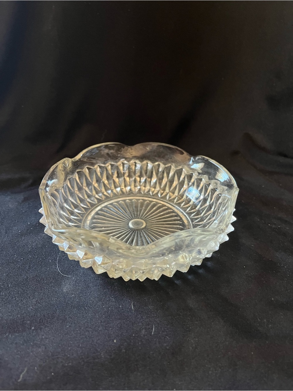 Indiana Glass Diamond Point candy dish, bowl, or Fairy lamp base. Pressed Glass